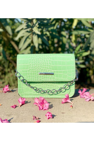 Mint Green Women'S Crocodile Patterned Clutch Baguette Chain Strap Bag