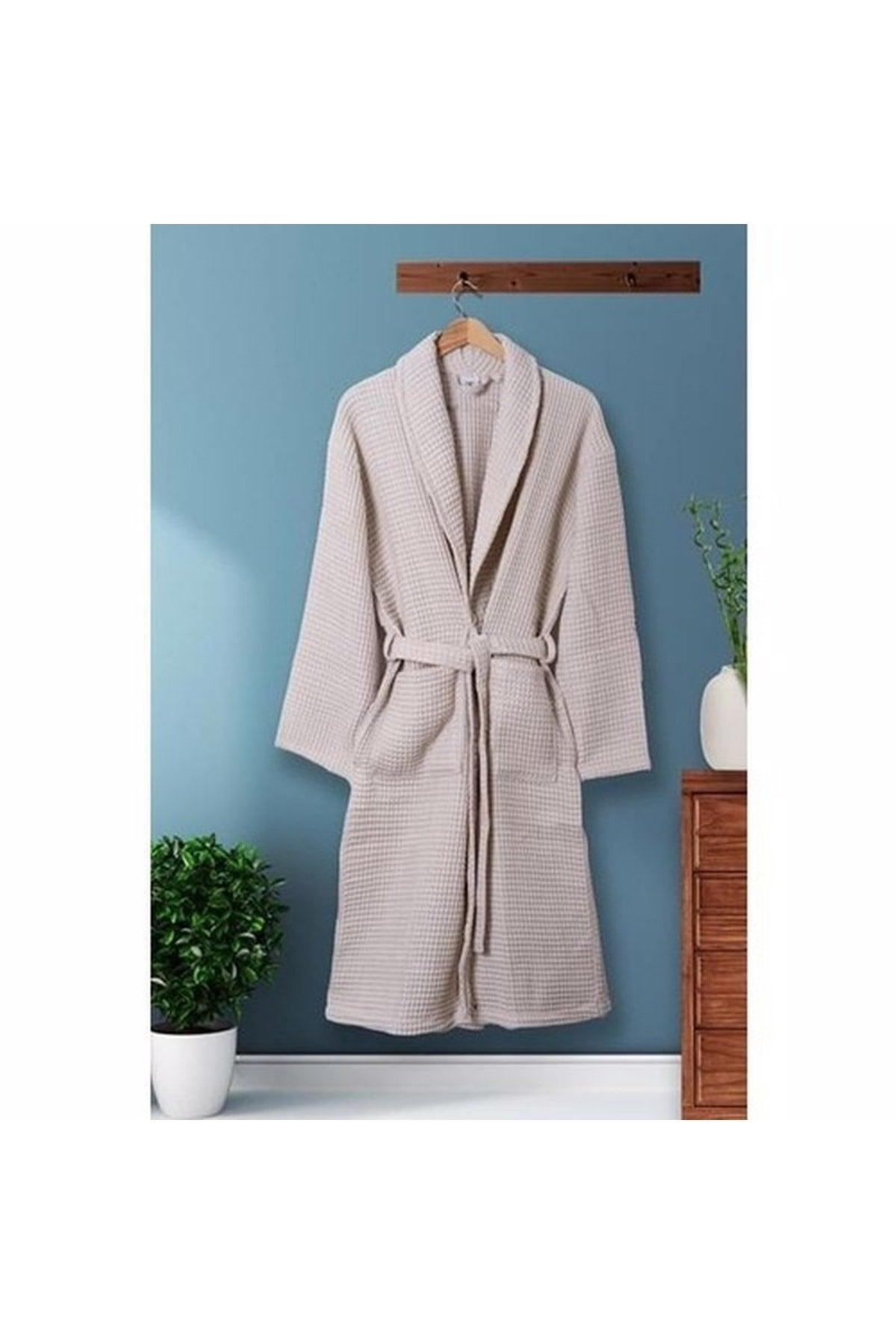 Luxury Beige Cotton Pique Bathrobe - Swordslife