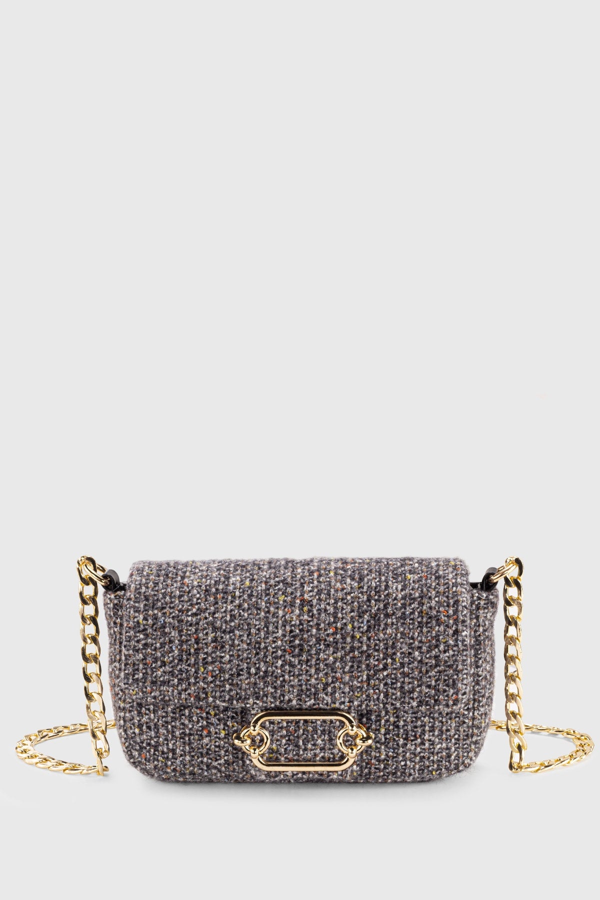 Women'S Tweed Black Chain Magnet Closure Crossbody Bag 225