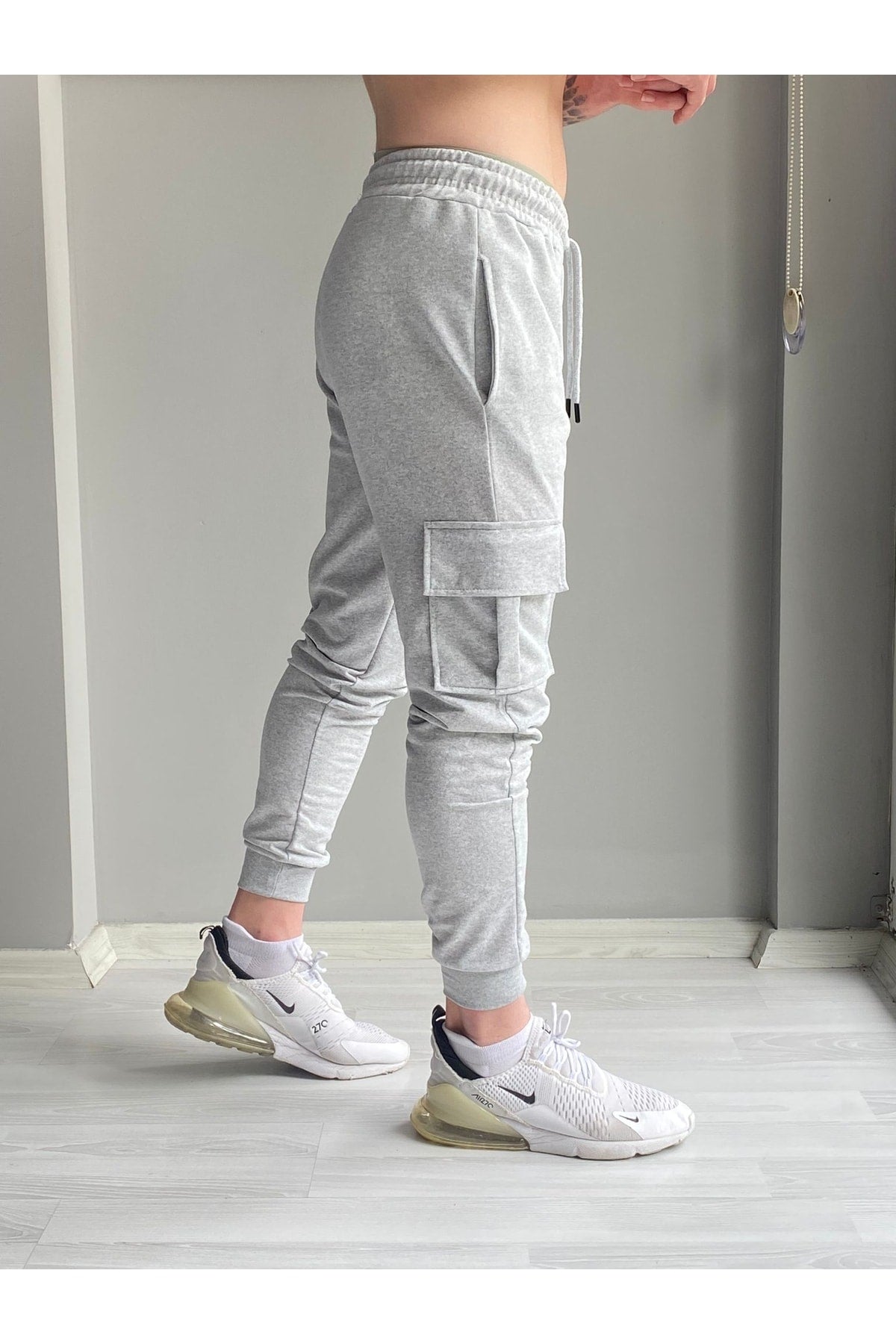 Men'S Gray Summer Cargo Pocket Slim Fit Sweatpants Slim Fit Jogger