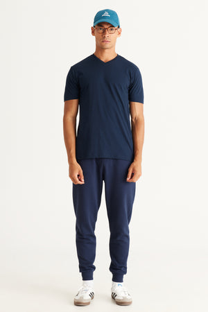 Men'S Navy Blue Slim Fit Slim Fit V-Neck Cotton V-Neck Short Sleeved T-Shirt