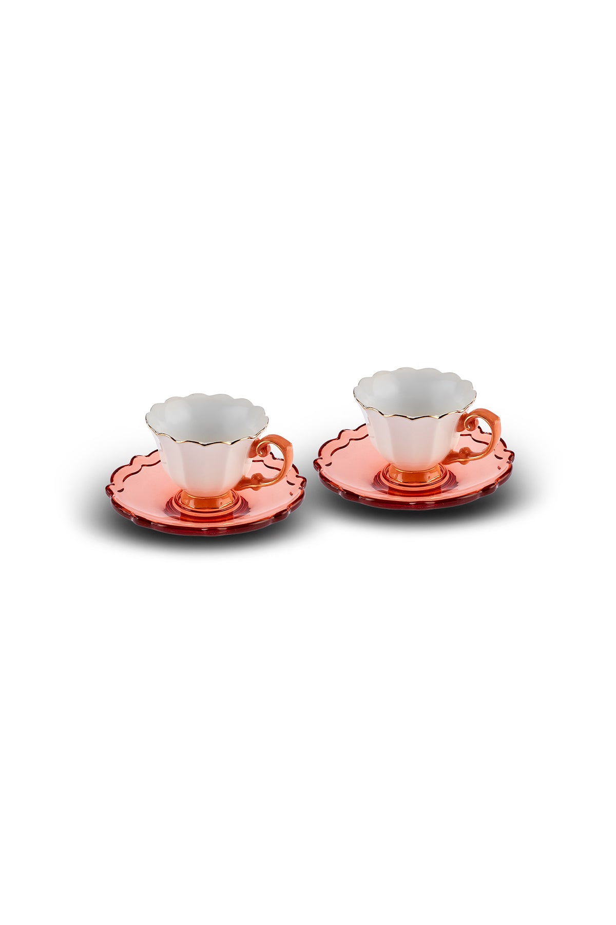 Samo Set Of 2 Orange Coffee Cups With Acrylic Saucers 90 Ml