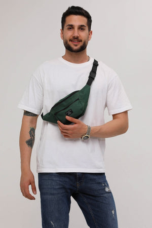 Unisex Khaki Shoulder And Waist Bag With 2 Compartments