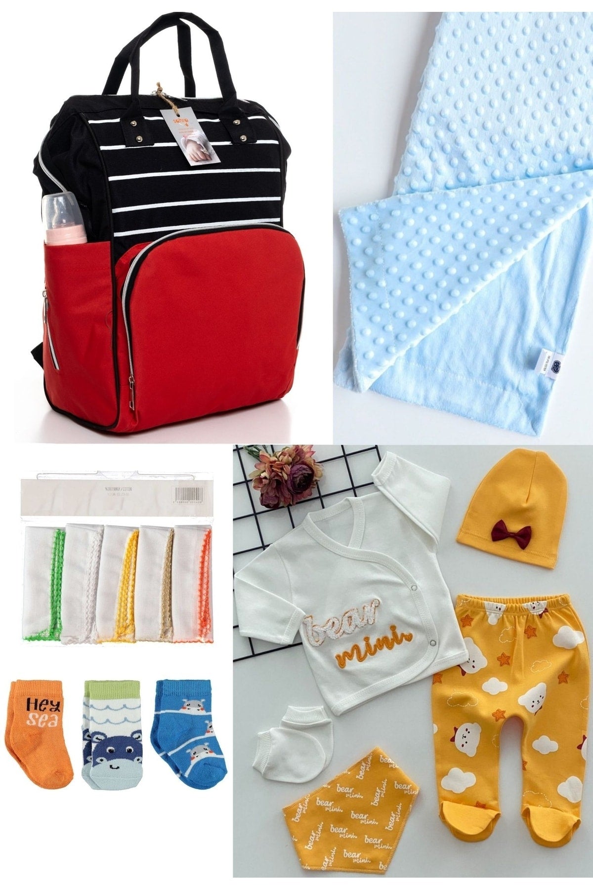 5 Piece Maternity Set (Baby Care Backpack, Hospital Exit, Chickpea Blanket, 10 Wipes and 3 Socks)