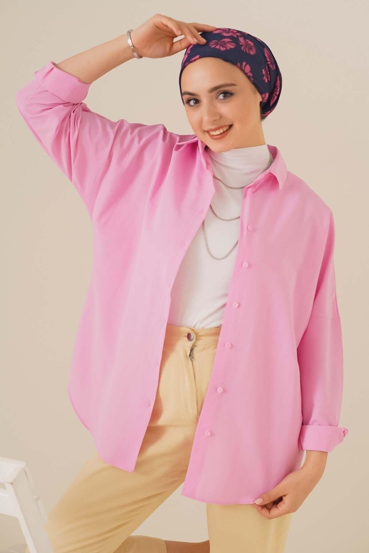 103901 Oversize Basic Hijab Shirt - Pink - Swordslife