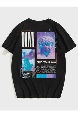 Men'S Black Oversize Dawn Printed T-Shirt