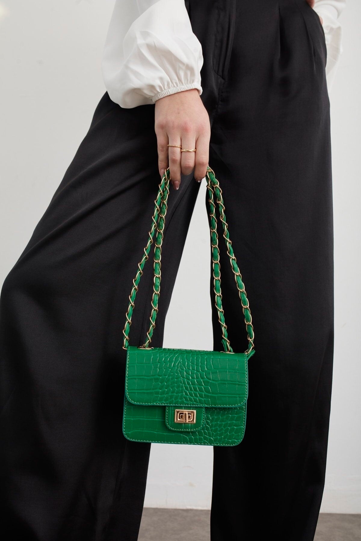 Green Women'S Crocodile Patterned Mini Shoulder Bag