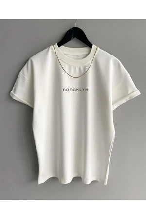 Black Street Men'S White Brooklyn Oversize Crew Neck Tshirt
