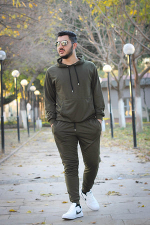 Hooded Kangaroo Pocket Cotton Men'S Tracksuit Set