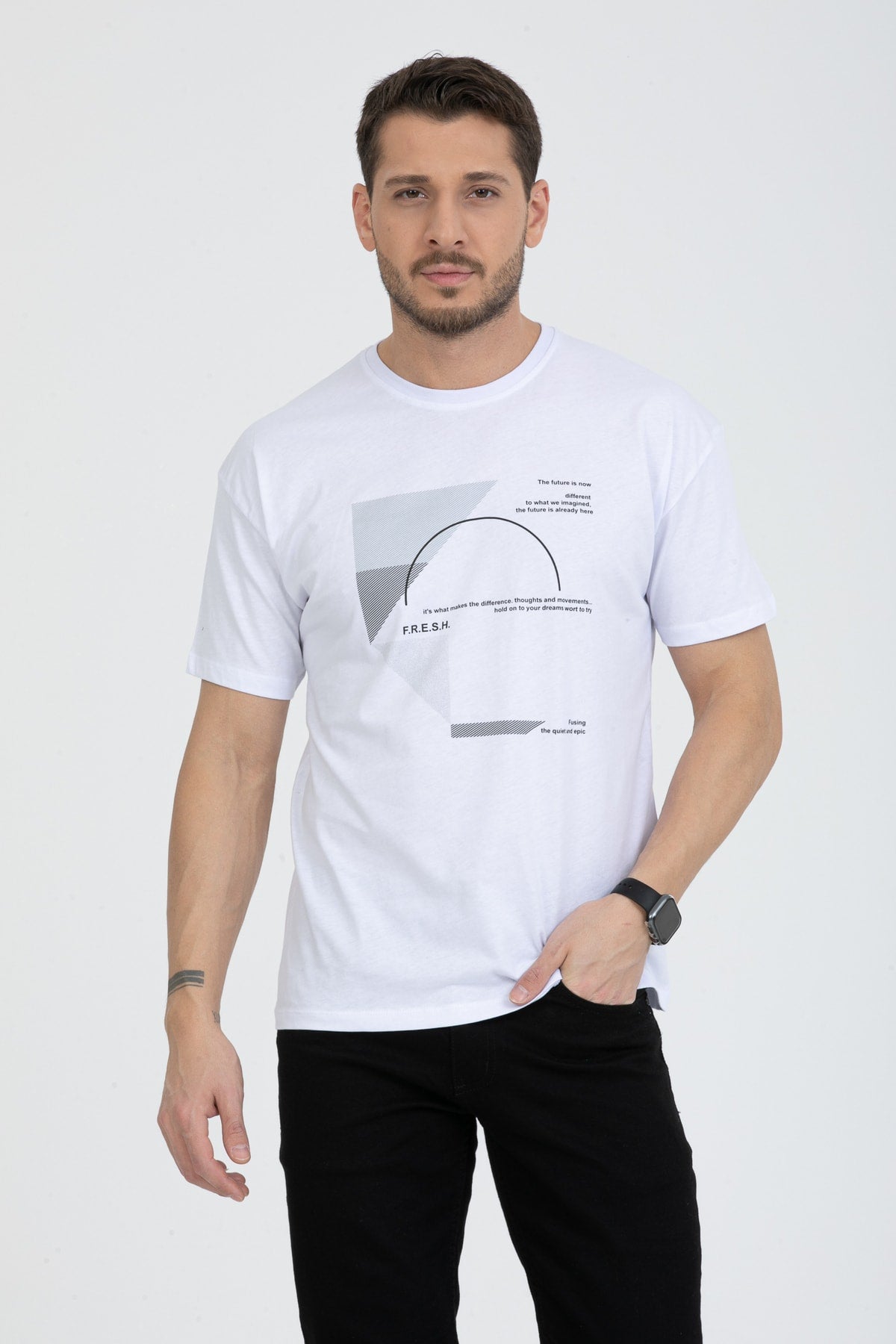 Men'S Printed T-Shirt Regular Fit White