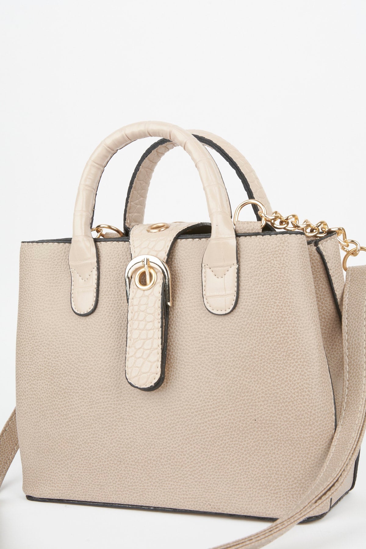 Women'S Mink Croco Handle 2 Compartment Snap Zipper Closure Hand And Shoulder Bag With Strap