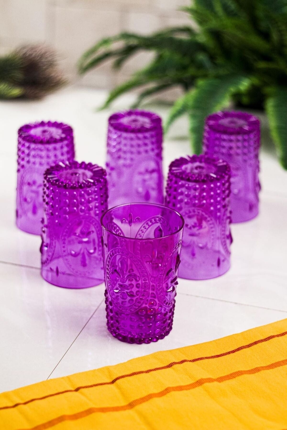 Acrylic Purple 6 Pcs Short Glasses & Water Soft Drink Coffee Side Glasses 400 ml (Not Glass)