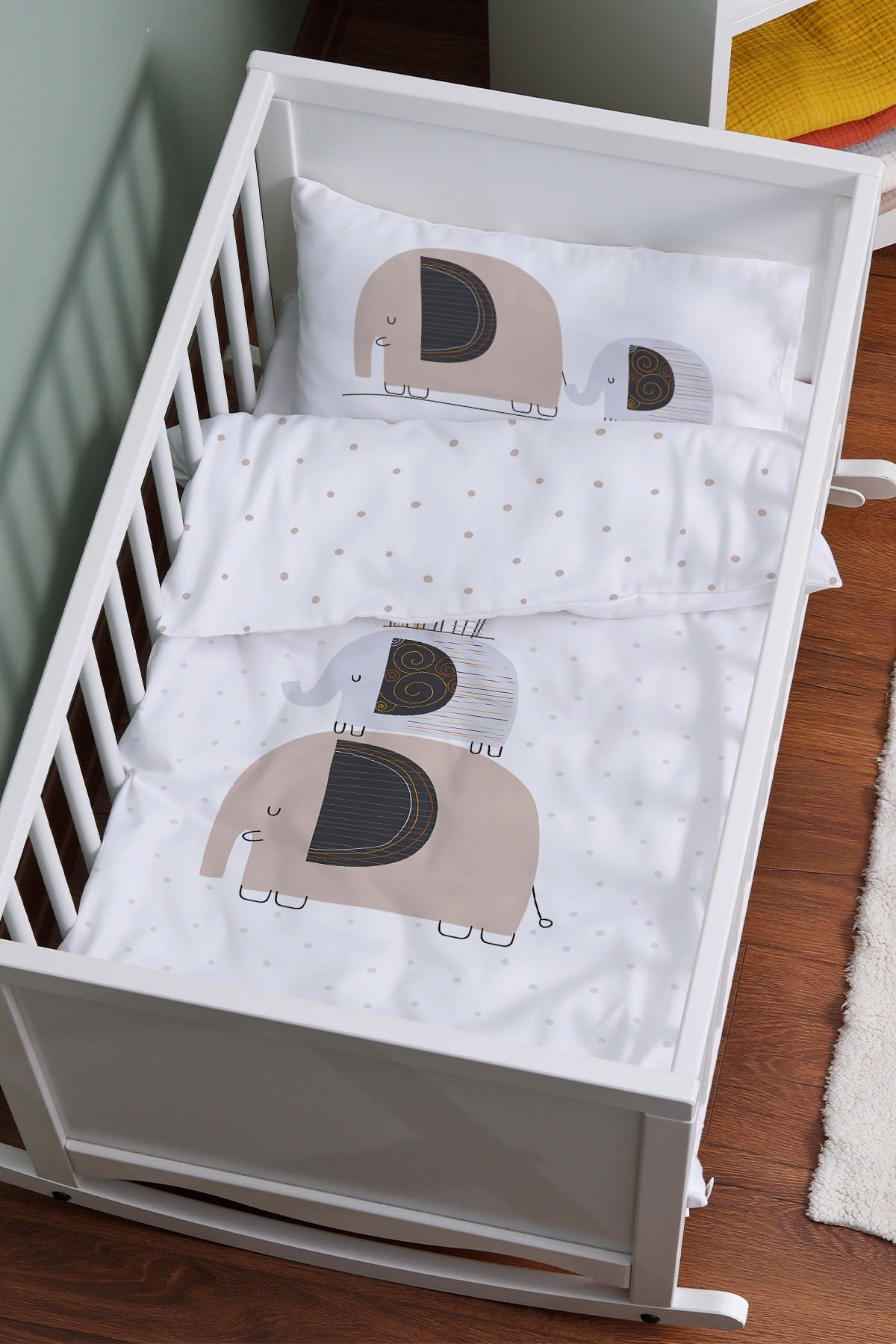 Mother'S Side Crib Duvet Cover Set (60X100) - Pure Baby Series - Elephants And Houses