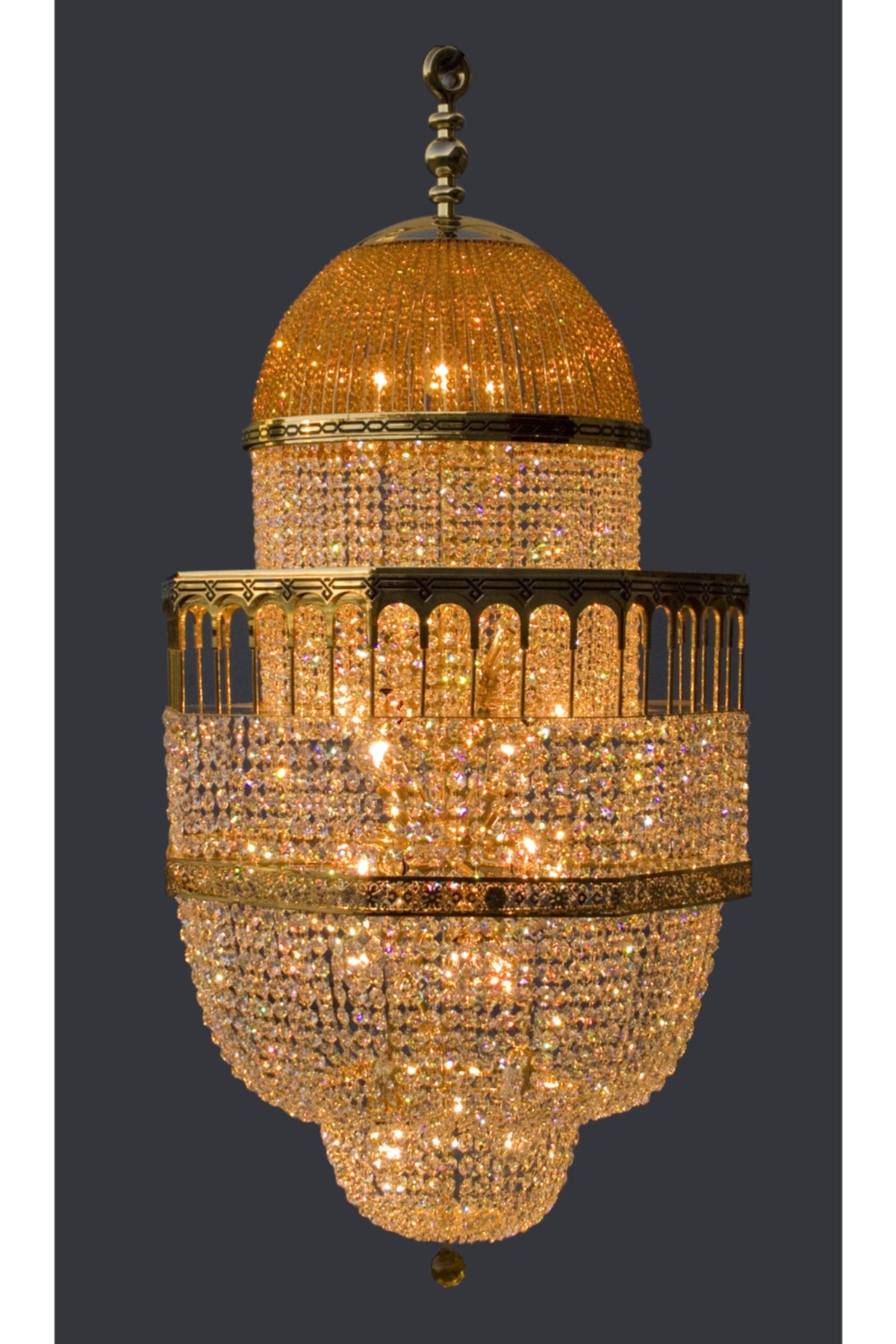 Aksa Model Asfor Crystal Stone 24 Carat Gold Plated Special Design Chandelier 60*130 Cm