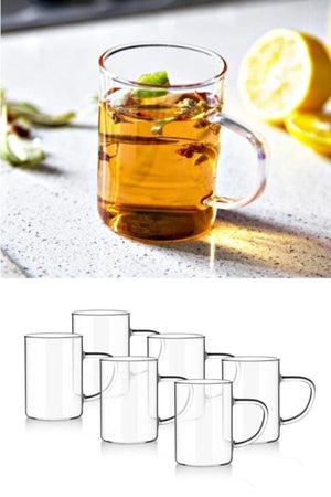6 Pcs Thermisil Thin Glass Mug Cup With Handle 0.25Ml Glass