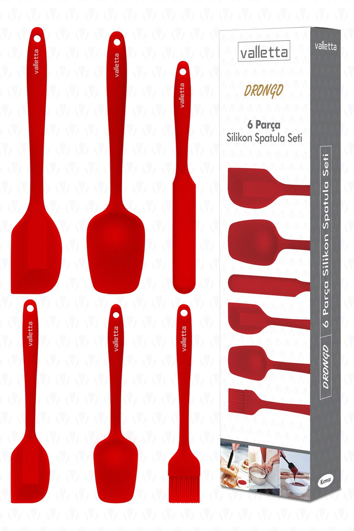 Drongo Heat Resistant Fireproof Non-Stick Silicone Spatula Set 6 Pieces Red