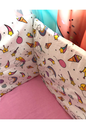 Baby Kids Crib Side Protection 90X190 Cm 4 Pieces Unicorn Pink For Montessori