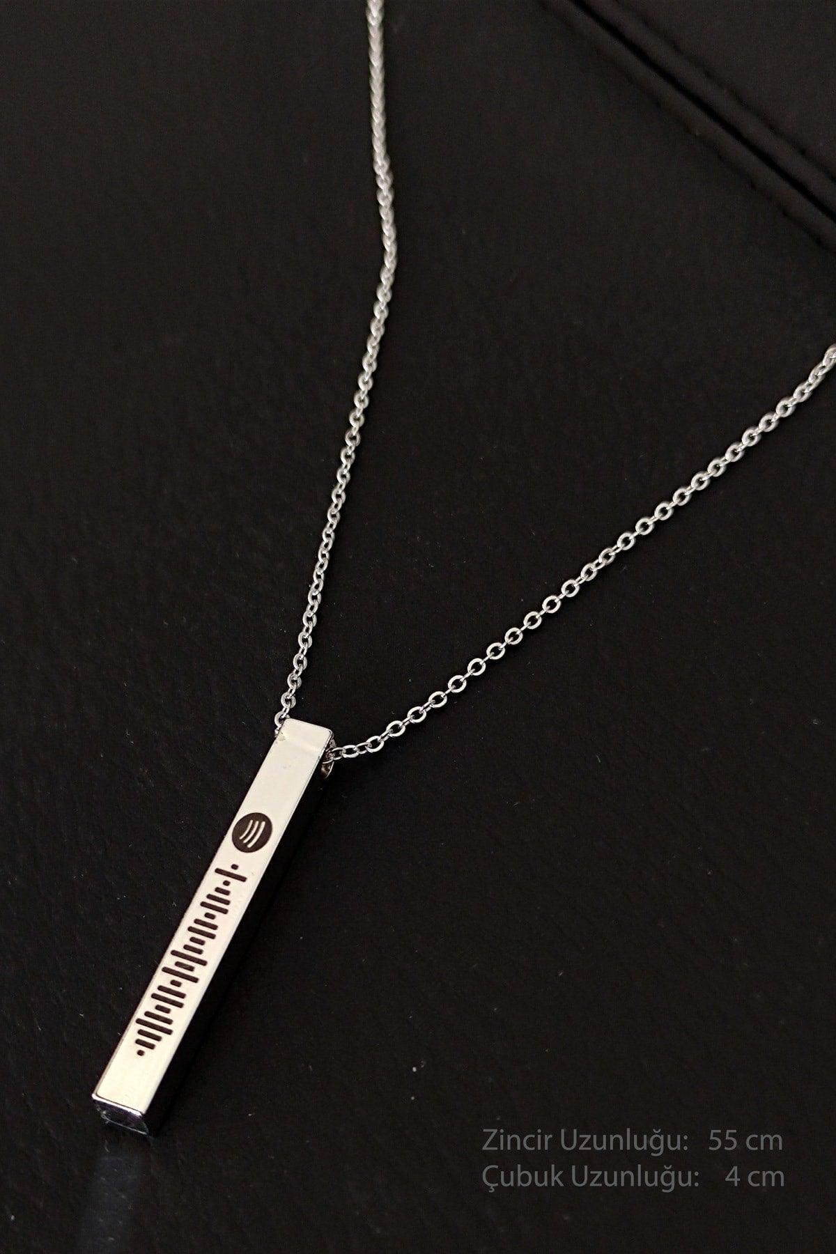 Unisex Spotify Coded Silver Color Bijouterie Stick Bar Necklace Chain - Swordslife