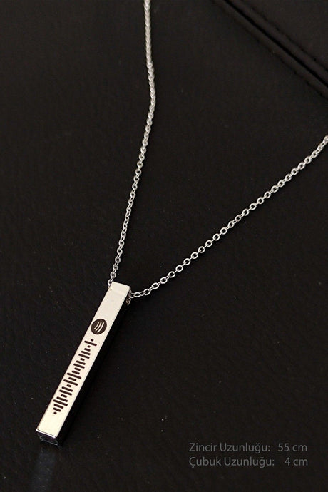 Unisex Spotify Coded Silver Color Bijouterie Stick Bar Necklace Chain - Swordslife