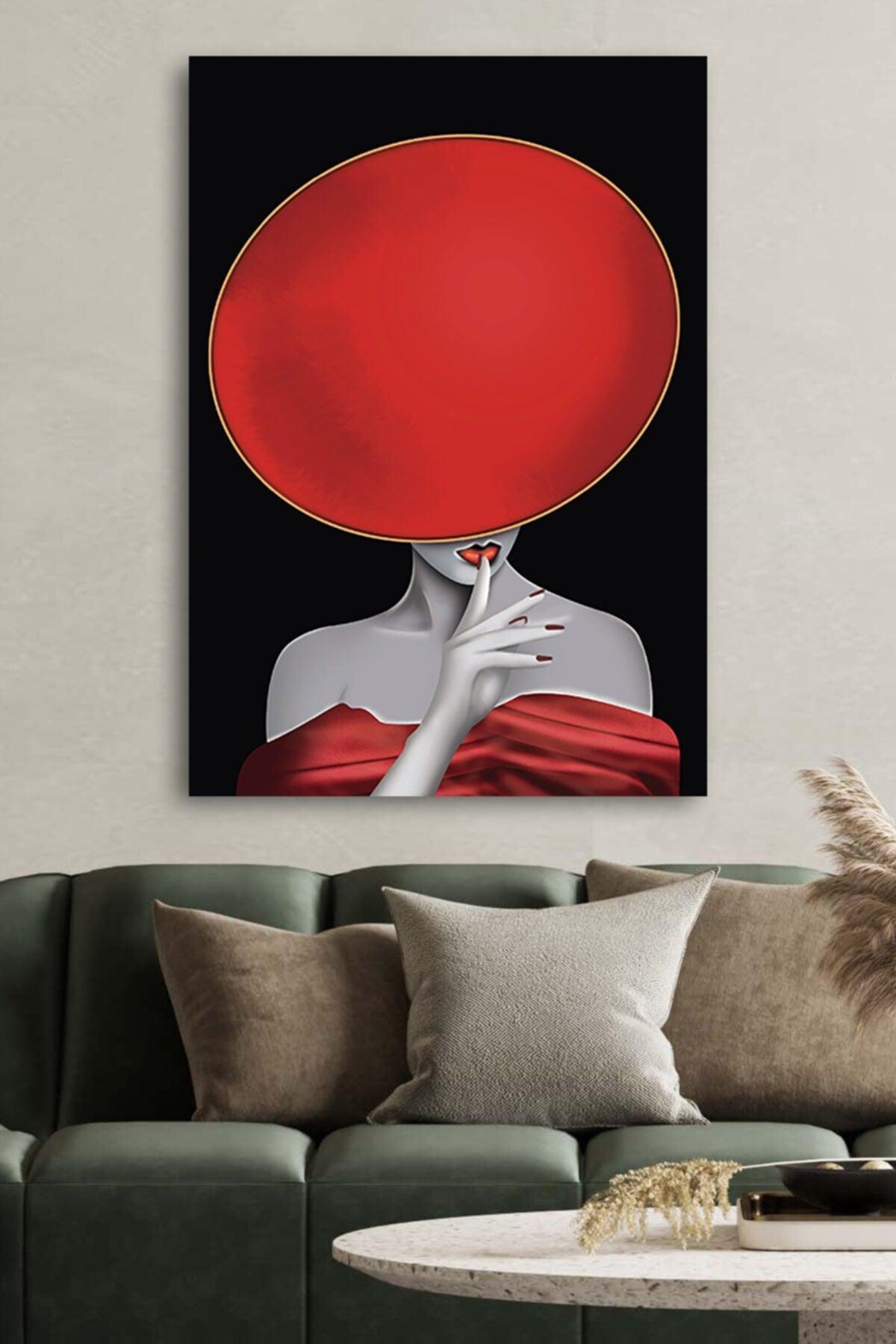 Canvas Printed Decorative Red Black Harmony Woman with Hat Home Office Hotel Decor Gift Painting - Swordslife