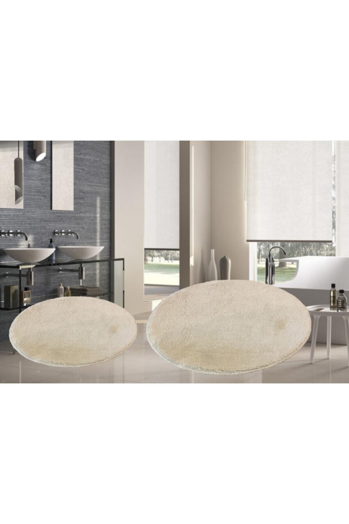 2 Pcs Round Post Plush Bath Mat Set Large Size Gel Base Closet Mink 100x100 80x80 - Swordslife