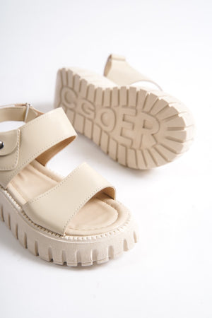 735-Bj Thick Serrated Sole Beige Gladiator Platform Sandals
