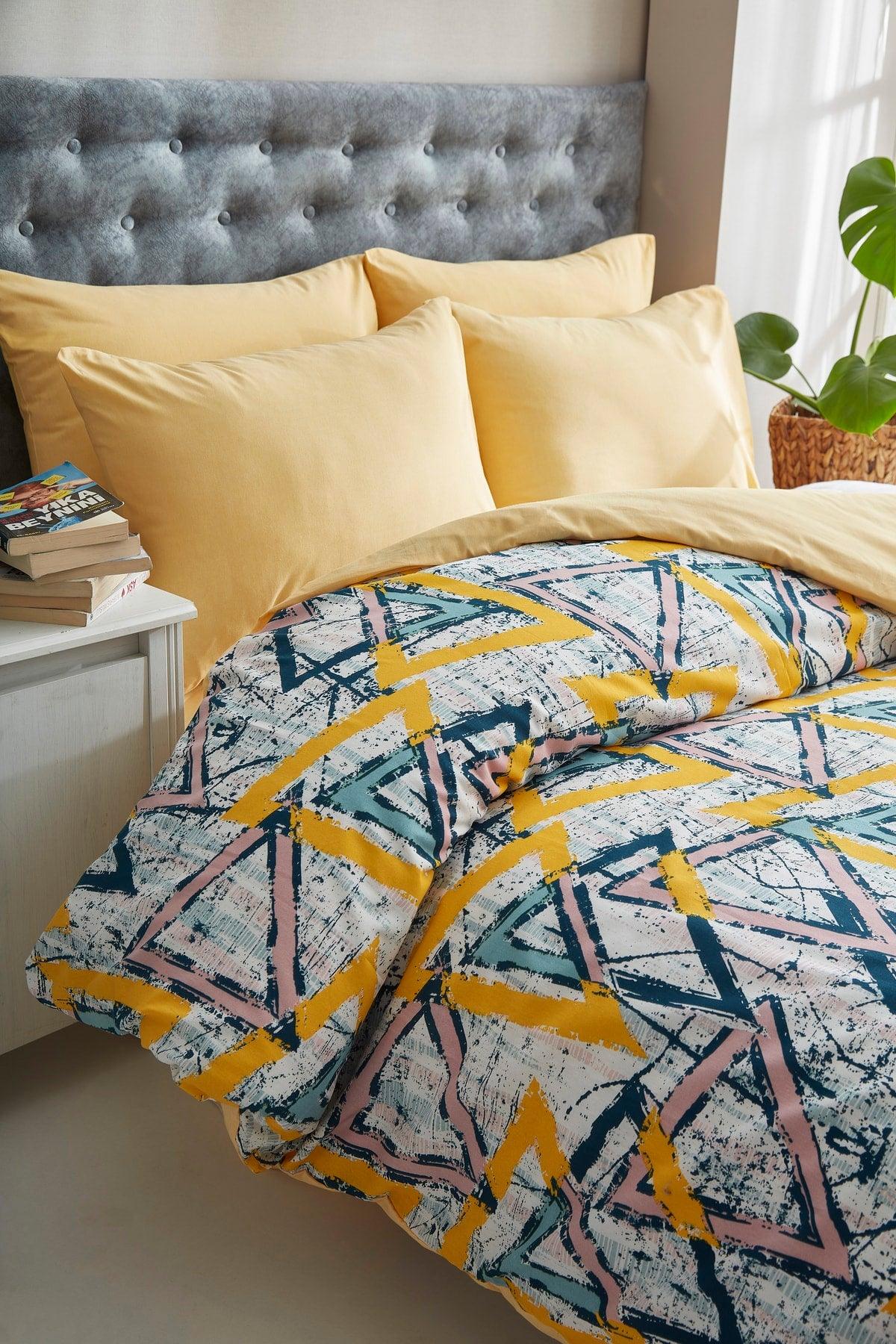 Pyramid Yellow Double Cotton Duvet Cover Set - Swordslife