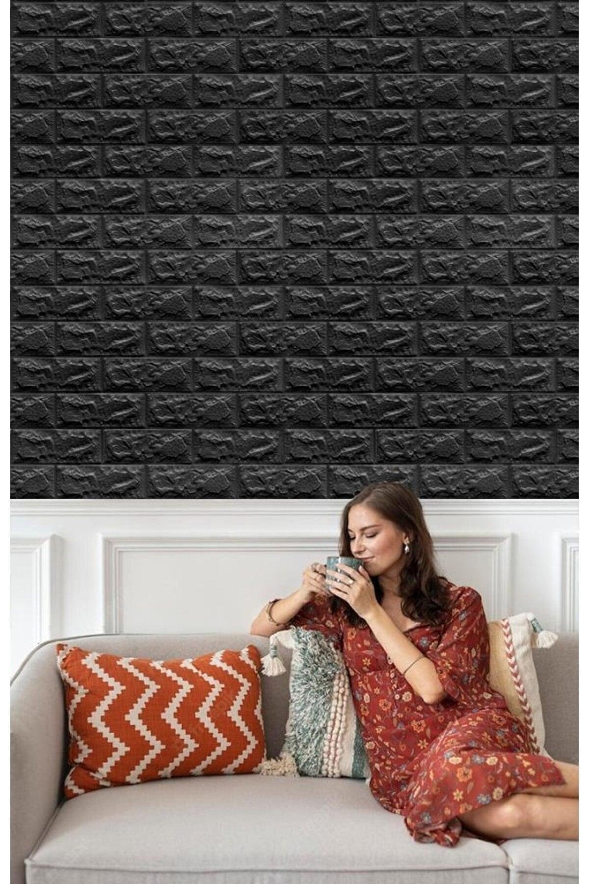 50x50 Cm 0.27 M² Self Adhesive Flexible Foam Wallpaper Panel 3d Dimensional Brick Pattern Black - Swordslife