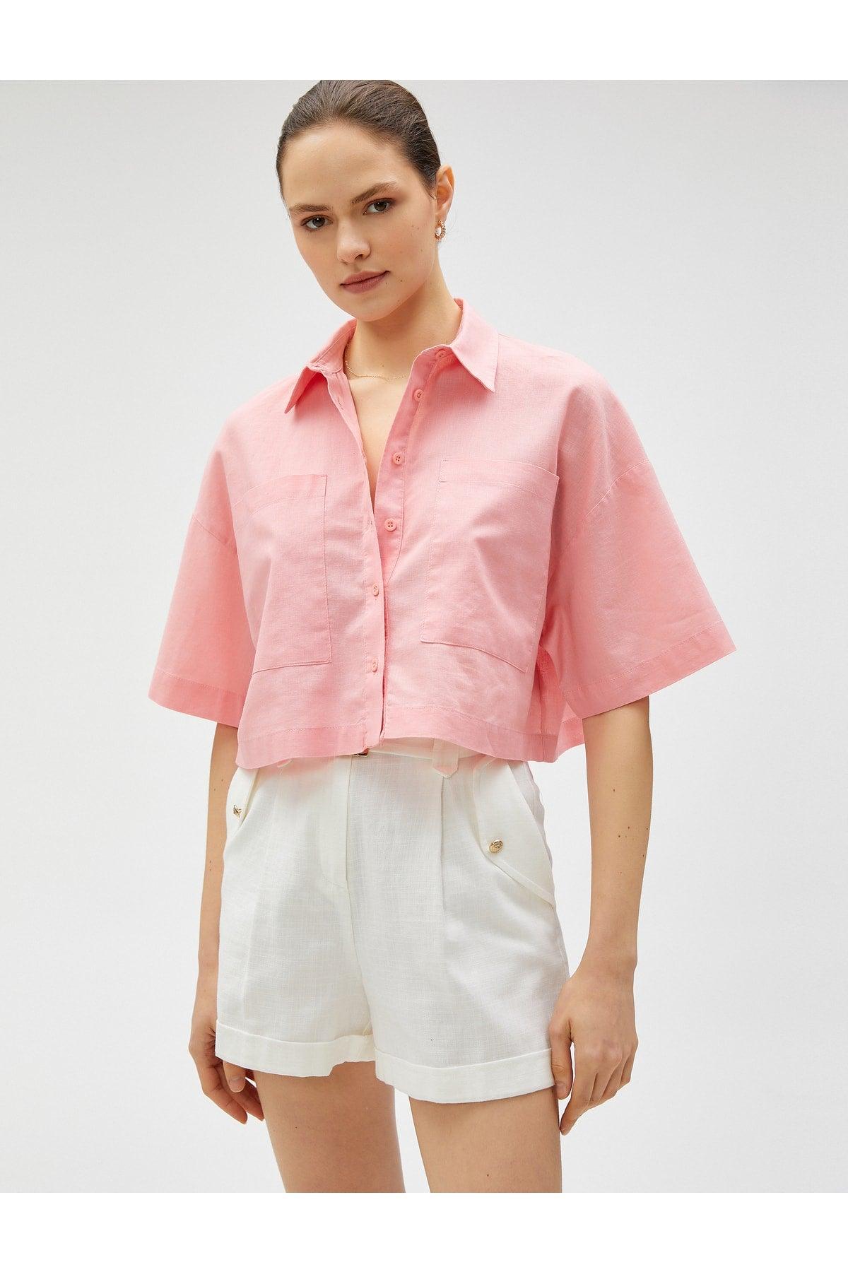 Linen Blend Crop Oversize Shirt - Swordslife