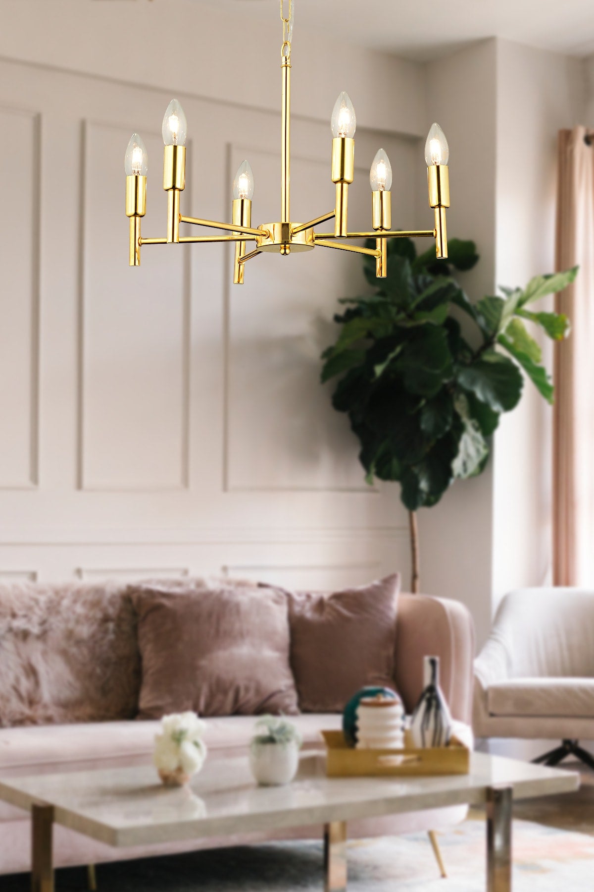 Vaneo 6-Piece Gold Modern Young Room Kitchen Living Room Chandelier