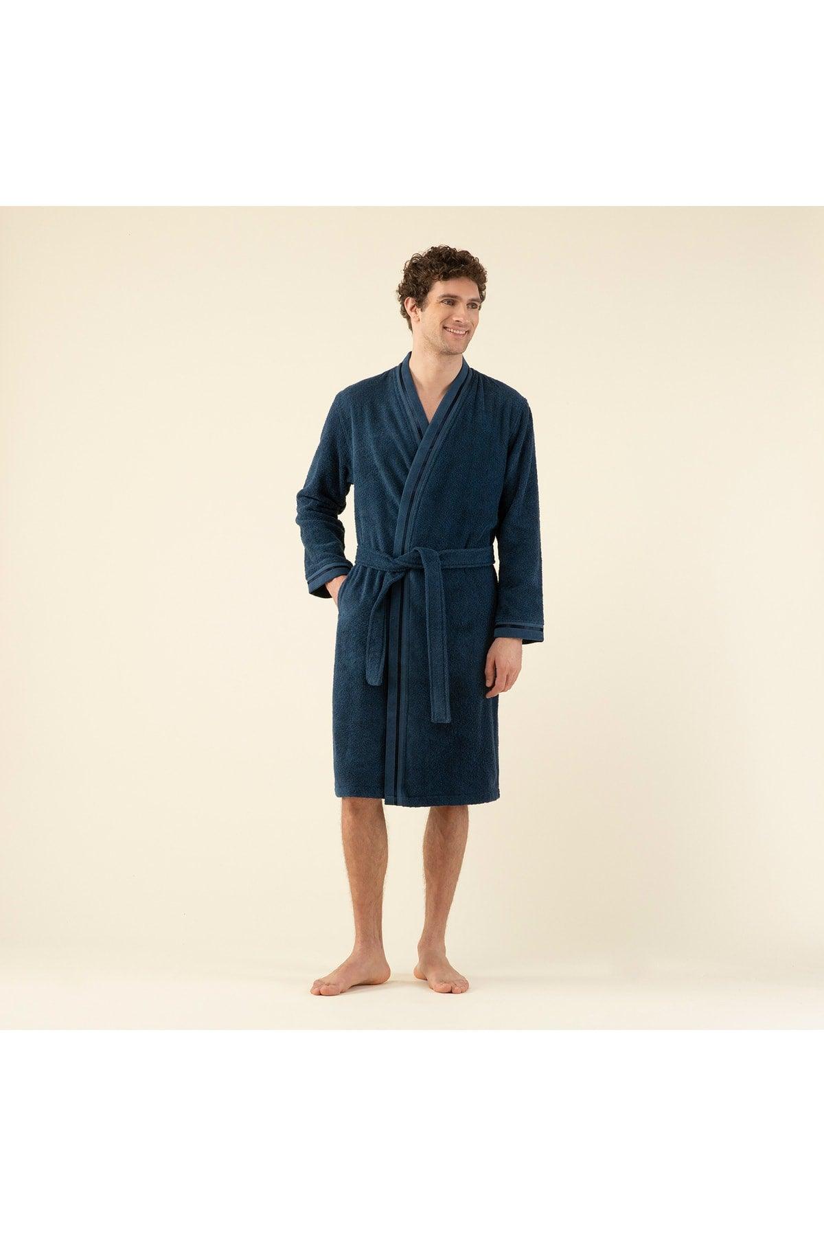 Chic Men's Bathrobe Marine Blue - Swordslife