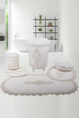 Lisa Cream 6 Pcs Dowery Bathroom Dirty Laundry Basket Set & Bath Mat Set - Swordslife