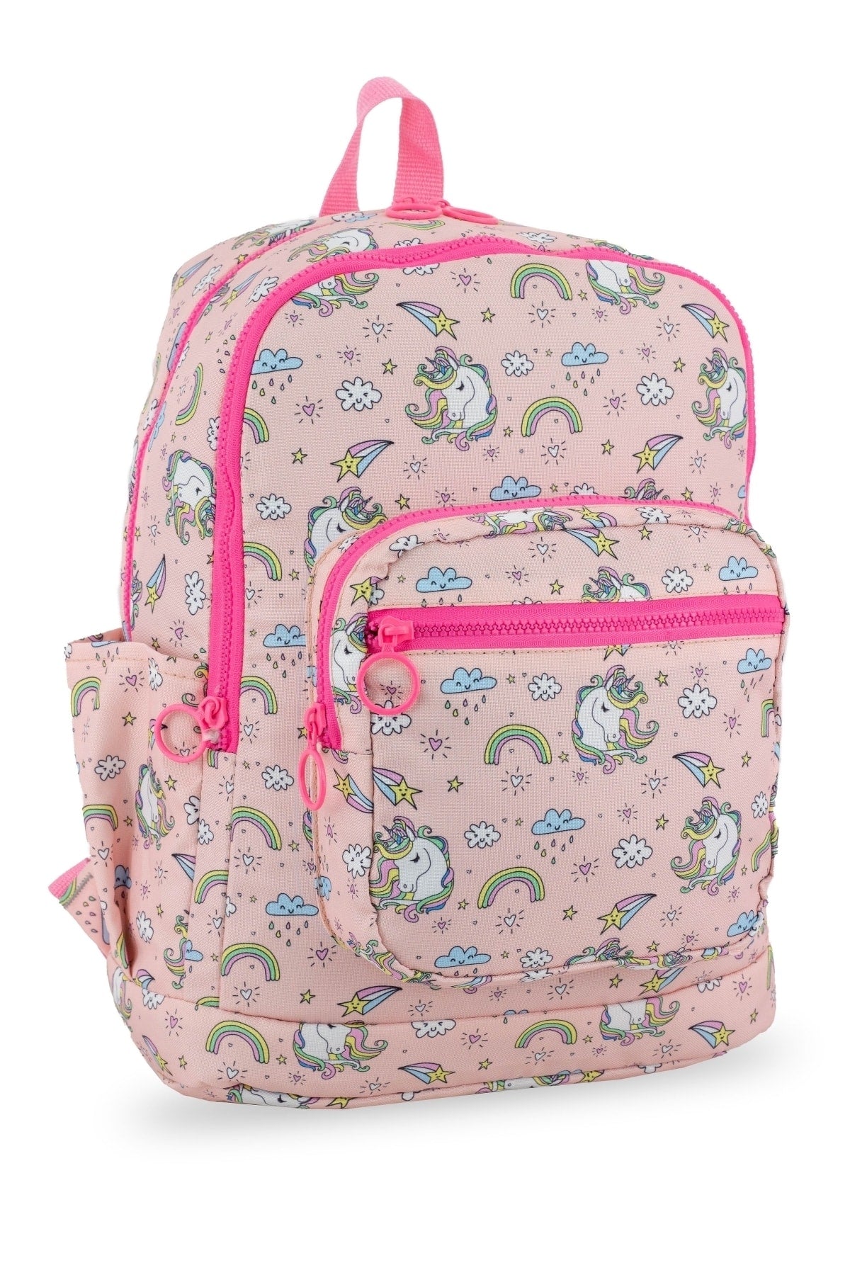 Rainbow Unicorn Pattern Pink 4-Compartment Washable Girls Primary School Backpack