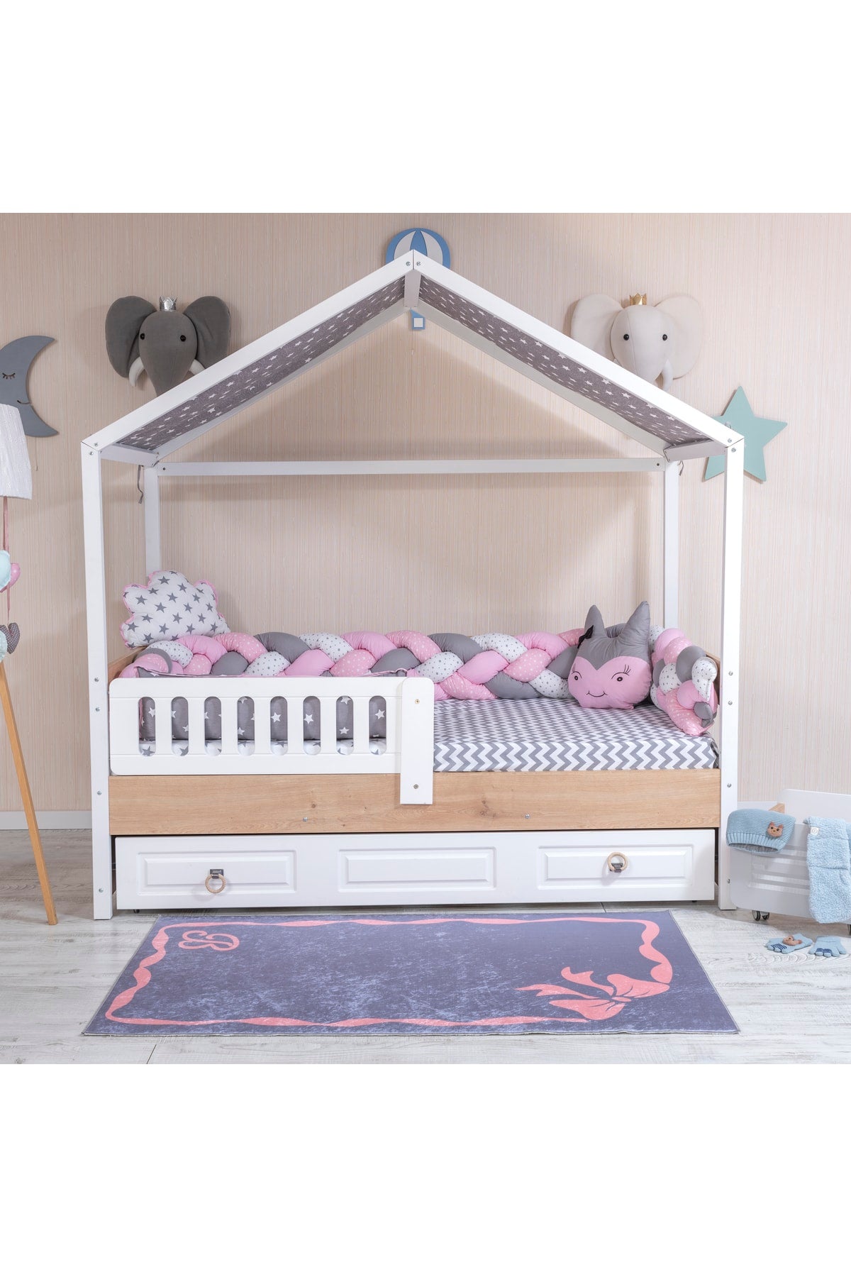 Pink 4-Piece Knitted Montessori Baby Kids Bedding Set