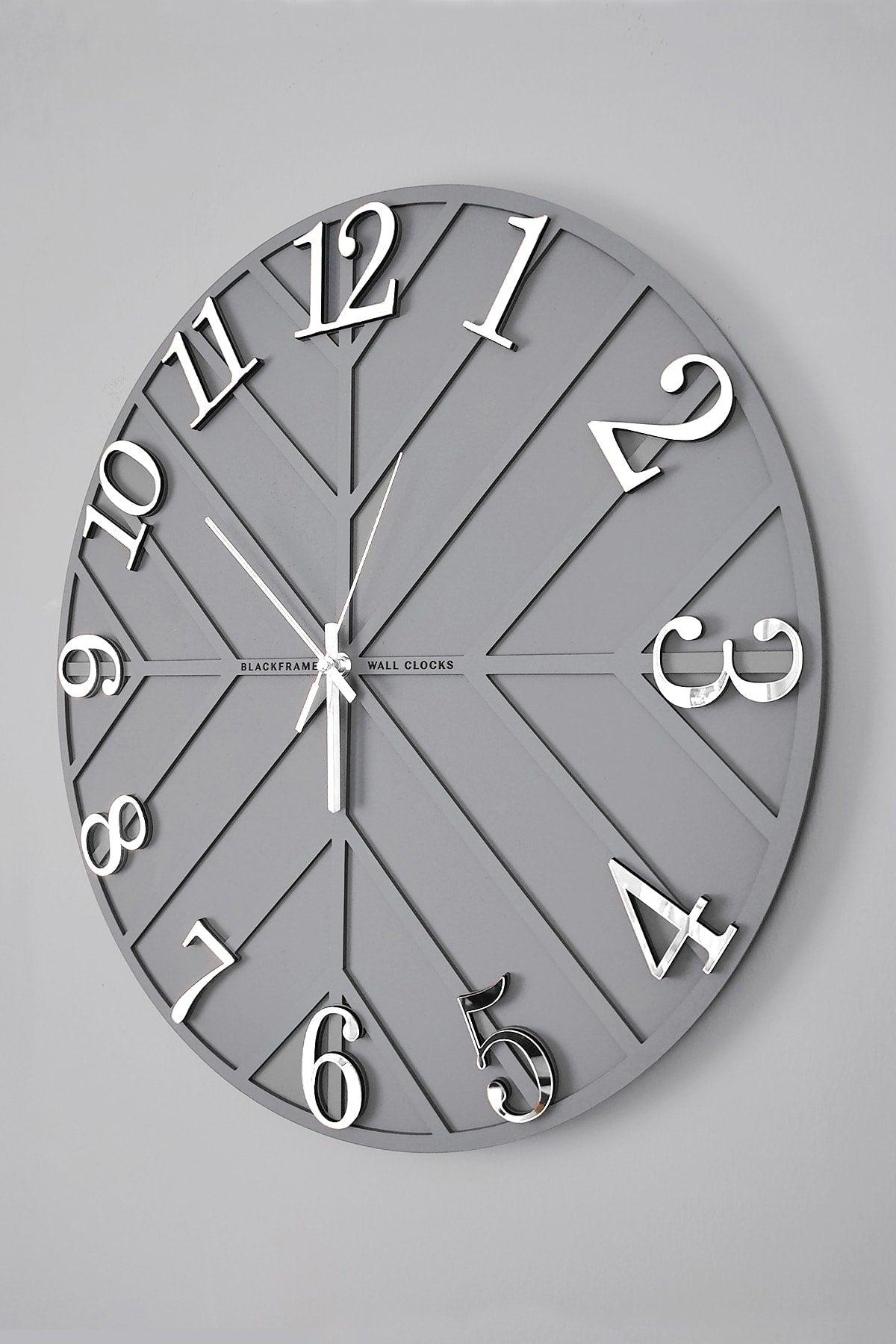 - Diagonal Lines - Gray & Silver - 50cm Wall Clock - Swordslife