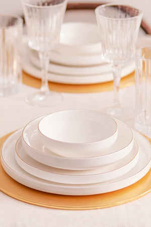 Streamline New Saturn Gold 59 Pieces New Bone Dinnerware Set For 12 Persons