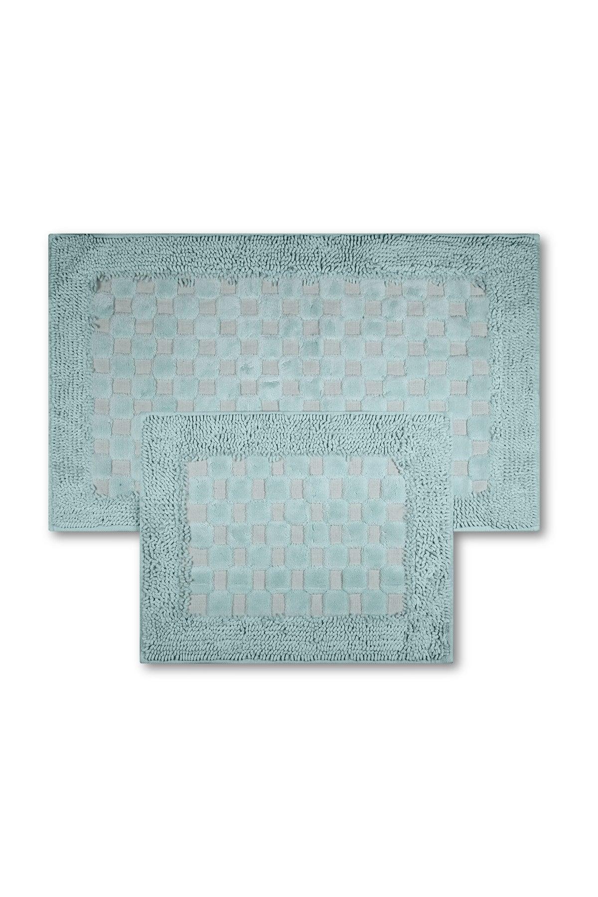 Polka Dot Natural Cotton 2 Piece Bathroom Rug Set 60x100 50x60 Cm Almost Aqua - Swordslife