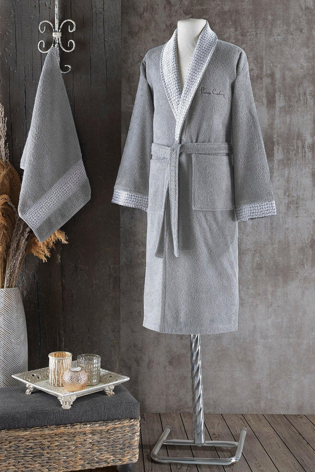 Stone Jacquard Men's Gray Bathrobe Set - Swordslife