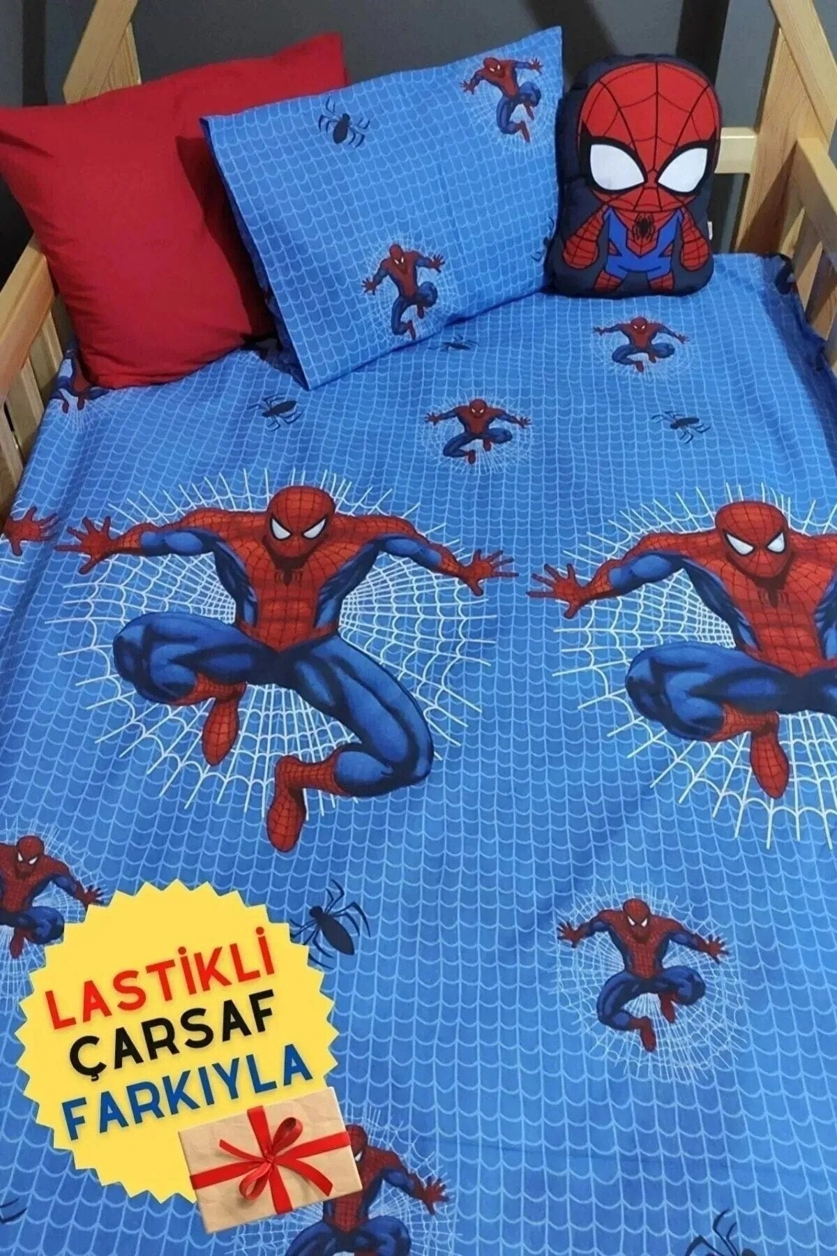Spider-Man Child Bedding Set With Single Elastic Bed Sheet 100X200 (2 Cushions)