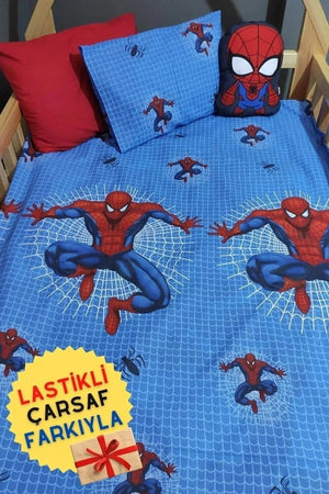 Spider-Man Child Bedding Set With Single Elastic Bed Sheet 100X200 (2 Cushions)