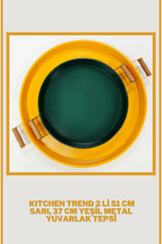 51 Cm Yellow 37 Cm Green 2 Liter Metal Round Tray Presentation Tray Tea Coffee Tray