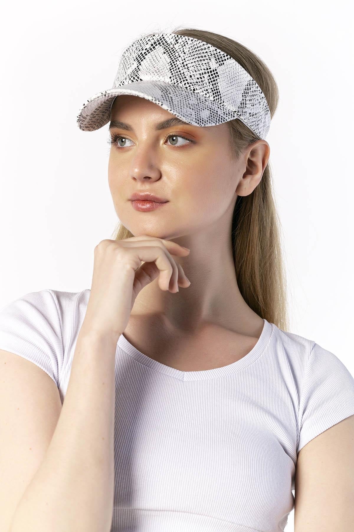 14060 Uv Protected Snakeskin Patterned Gray Colored Open Top Visor Hat