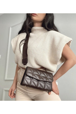 C&H Style Bitter Brown Women'S Quilted Shoulder Bag With Column Strap