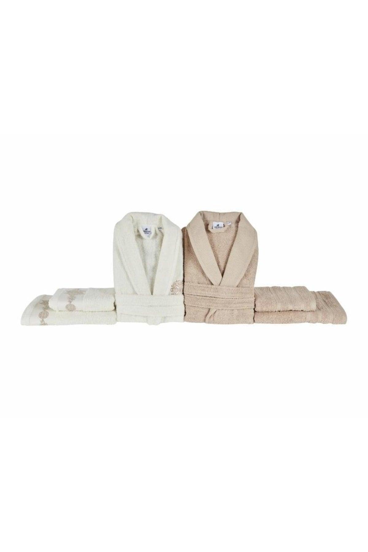 Bathrobe Family Bath Set Cecilia White/beige - Swordslife