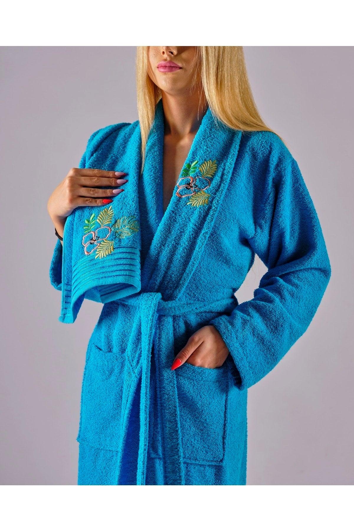 Alya Luxury Embroidered Cotton 2 Piece Bathrobe Set - Swordslife