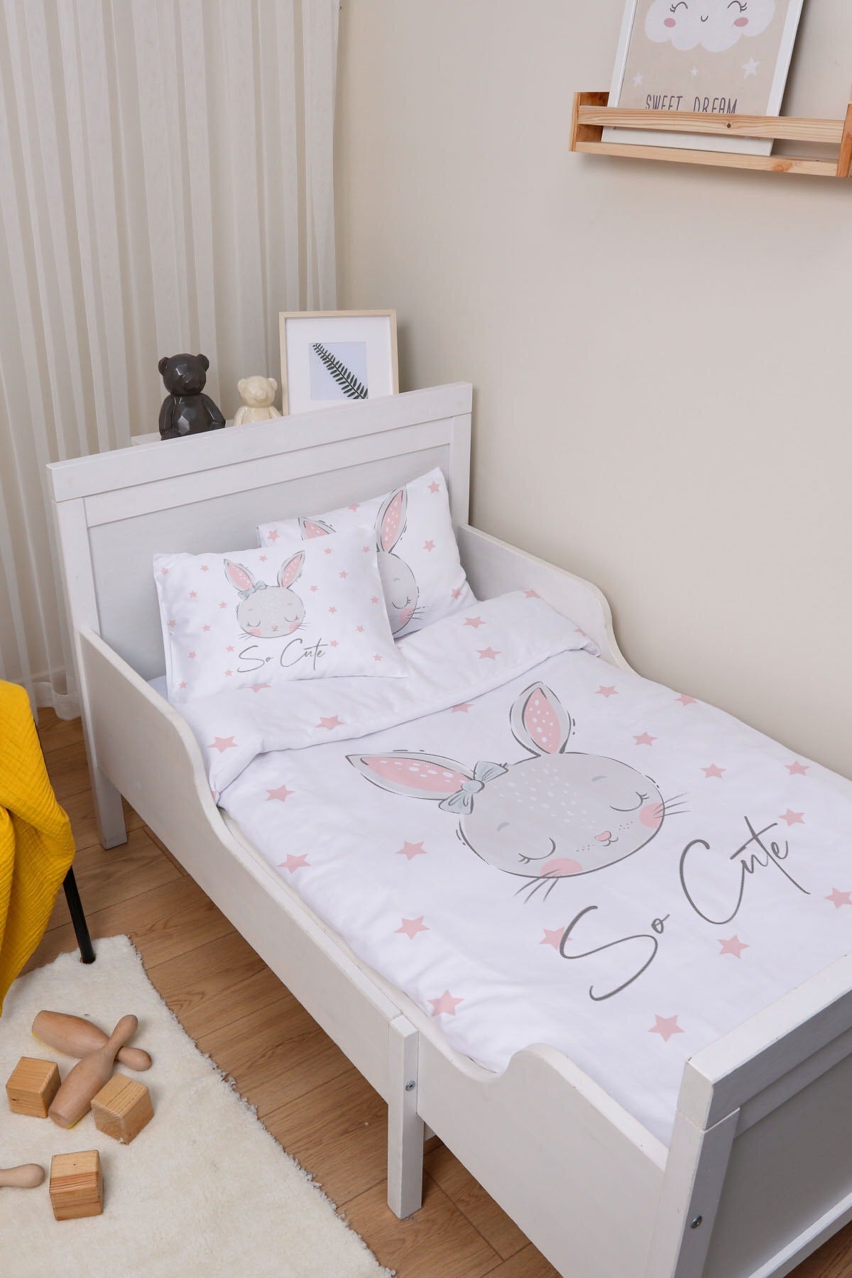 Organic Baby Duvet Cover Set (100X150) - For Baby Series - Pink Eared Rabbit