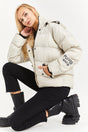 Women's Stone Hooded Print Detail Down Jacket - Swordslife