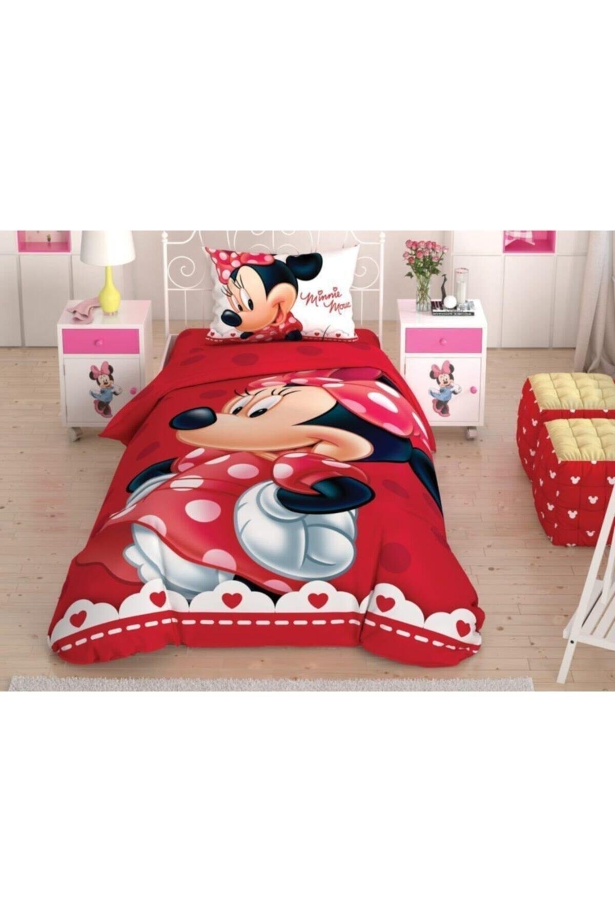 Minnie Lovely Glitter Sheet Elastic Licensed Single Duvet Cover Set