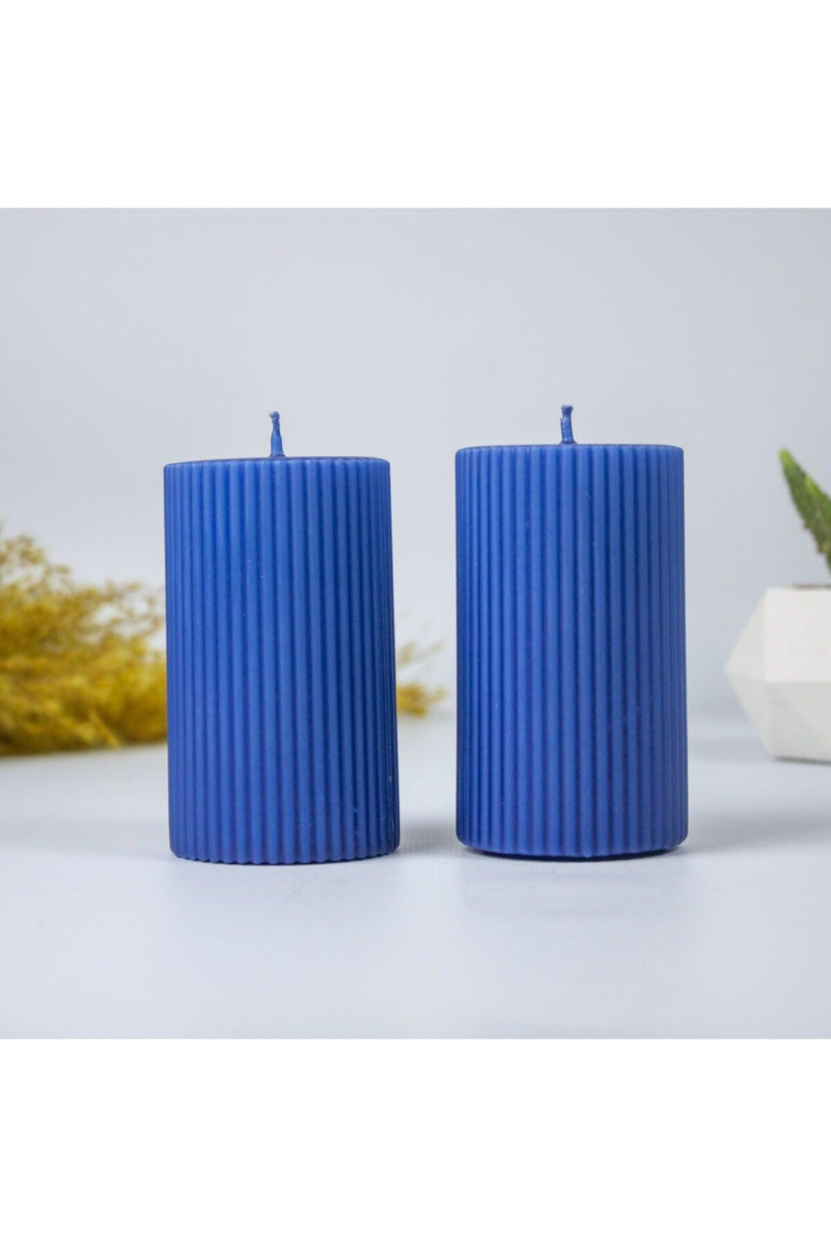 Corrugated Cylinder Set of 2 Candles 10 Cm Blue - Swordslife