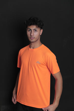 Neon Bright Orange Sweat Absorbent Outdoor Performance Sports T-Shirt